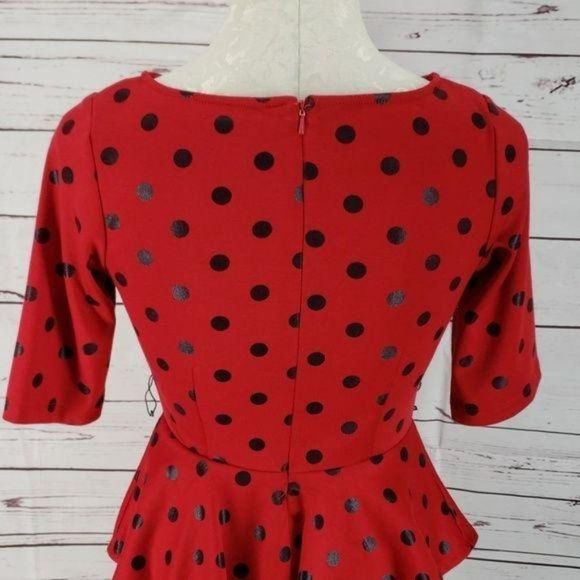 Robbie Bee red polka dot peplum 4P Dress - Picture 6 of 8